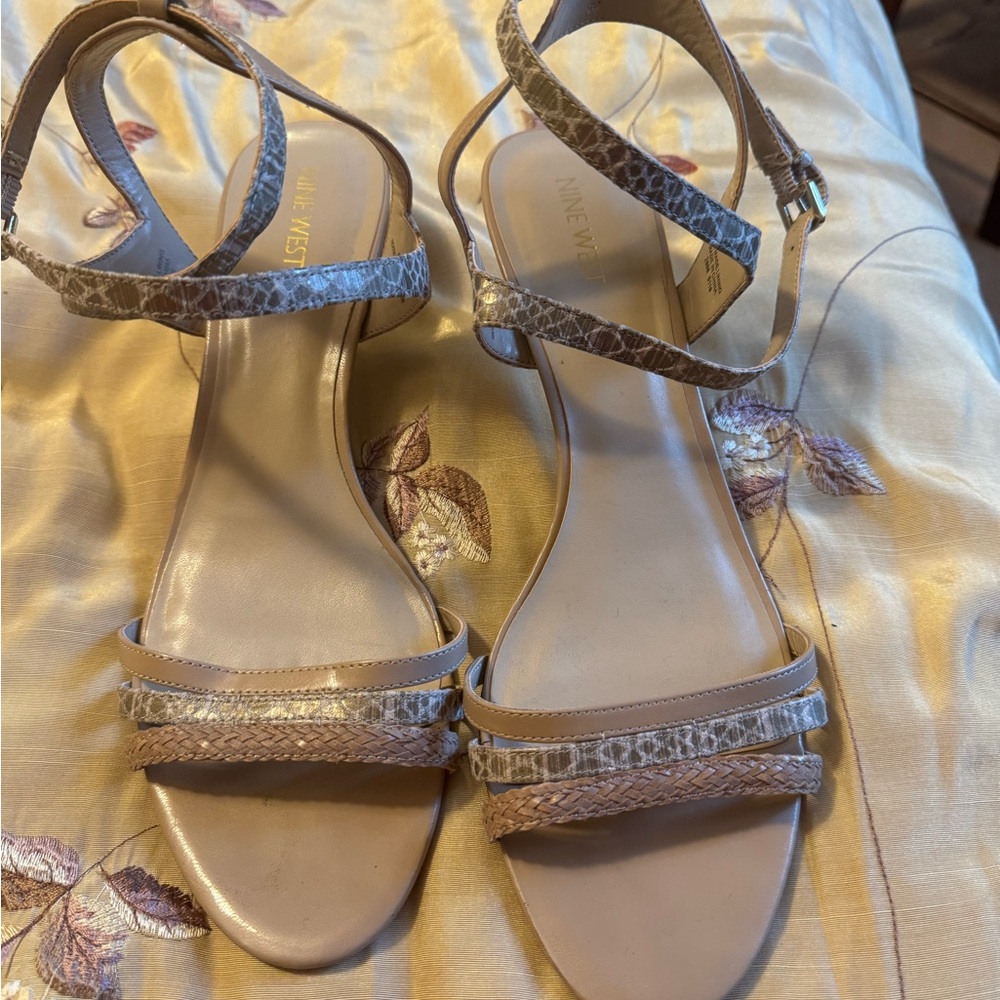 Nine West Beige Animal Pattern Sandals with princess heels!